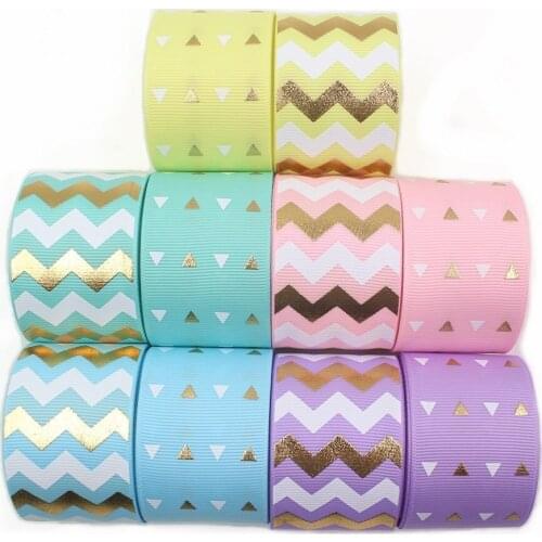 I-19928-2279,1-1/2‘’ 38mm,5yards wave triang hot gold Printed grosgrain Ribbons,bow cap accessories and decorations