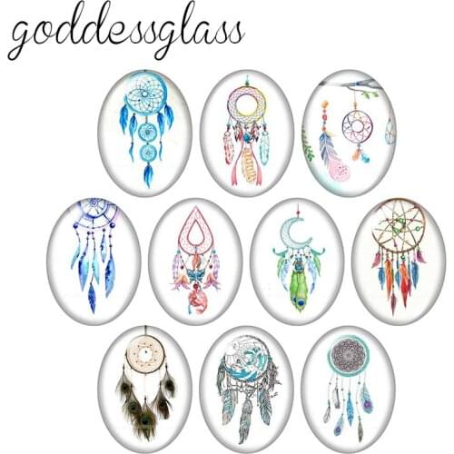 Beauty Dream catchers Feathers 10pcs mixed 13x18mm/18x25mm/30x40mm Oval photo glass cabochon demo flat back Making findings