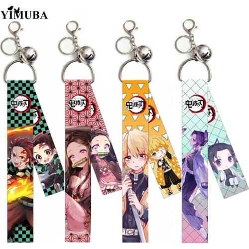 Hot Anime Demon Slayer: Kimetsu no Yaiba Lanyards Keychain Kamado Nezuko Tanjirou Ribbon Key Ring Holder Anime Jewelry Wholesale
