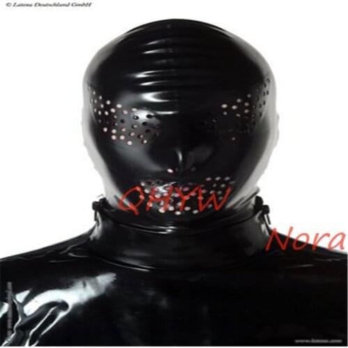 Natural Latex Face Mask Hood FOR MEN Cosplay Costumes Fetish Cosplay Mask Eyes Small Holes Back Zipper Club Wear