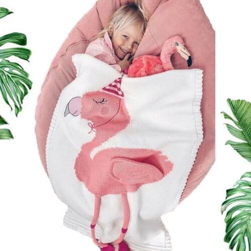 Cute Flamingo Animal Acrylic Throw Blanket Sofa Bed Car Travel Solid Manta Wool Thread Knitted Blanket Christmas Children Gift