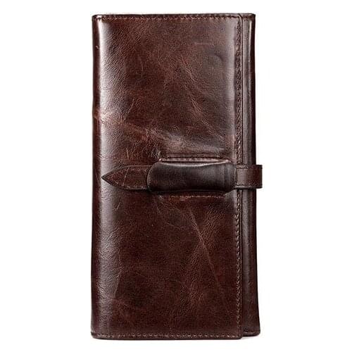 Genuine Leather Wallet Men Top Grain Cow Leather Purse Male with Card holders Note Compartment Long Mens Wallet Brown
