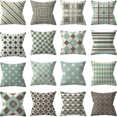 Retro Geometry Pillowcase 45x45 Sofa Cushions Decorative Throw Pillows Polyester Light Blue Pillow Covers Nordic Home Decor