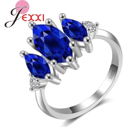 Charm Crown Design Band Rings Fashion 925 Sterling Silver Jewelry Shiny CZ Crystal Dark Blue Ring For Beloved Hot Selling