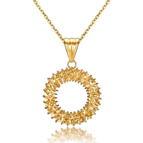 18K Yellow Gold Pendant Women Hollow Round Circle Flower Necklace Pendant P6267