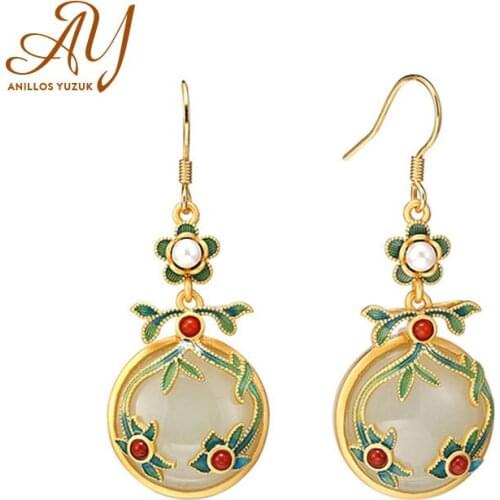 Anillos Yuzuk Silver 925 Jewelry Jade Dangle Drop 925 Sterling Silver Earring Female Wedding Party Jewelry Drop Shipping