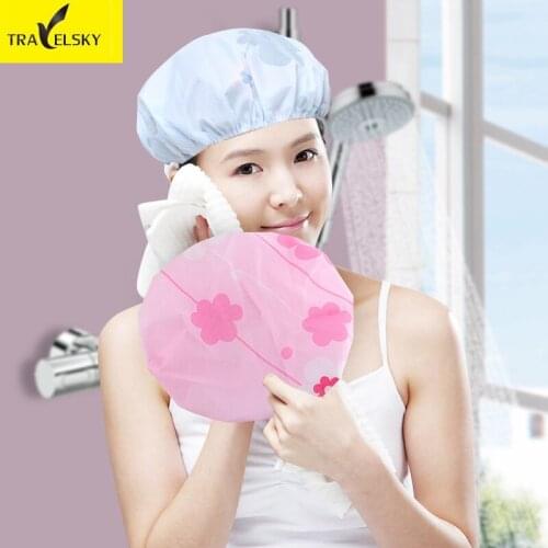 South Koreas double anti water bath cap thickening increase printing dry hair cap adult treatment dust bath cap