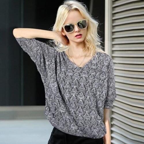 SHERAN 2018 Autumn Winter pullover Women Hollow Bat Sleeve V-neck Loose Plus Size Hedging Knitted Sweater Blouse Womens Sweaters
