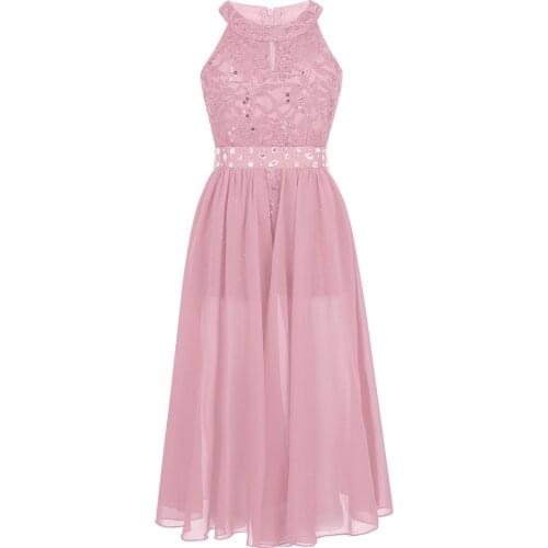 Teen Girls Sleeveless Floral Princess Dress Chiffon Lace Rhinestone Maxi Romper Dress for Pageant School Dance Birthday Party