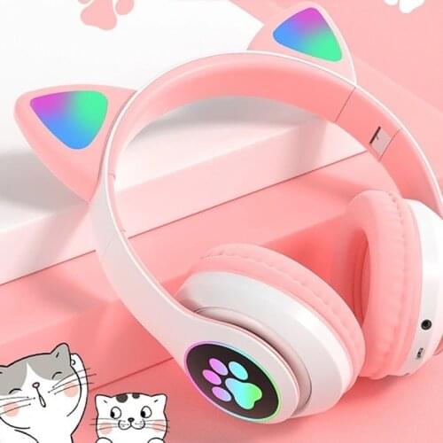 Cat Ears Cute Wireless Helmets Bluetooth Headphone Big Wireless bluetooth Headset LED Kid Girl Helmet Phone Headset Gift Earbud