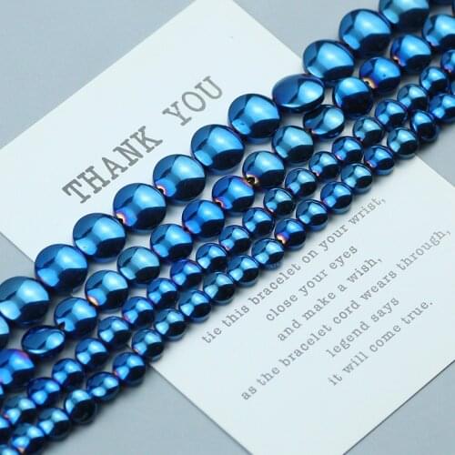 Blue Oval Coin Spacer Beads Hematite Natural Stone Beads 6 8 10mm Flat Round Spacer Loose Beads for Jewelry Bracelet Making DIY