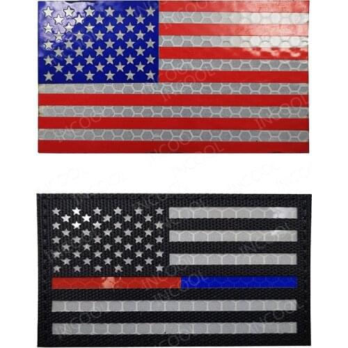 Reflective US Flag Patch Infrared IR Red Blue Line American Flags Patches United States USA Tactical Military Badges For Cap Bag