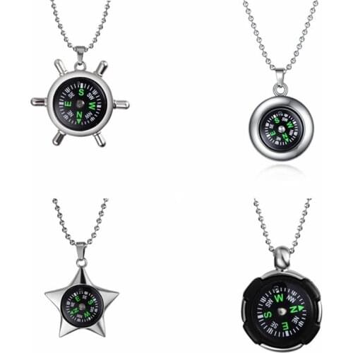 Compass Rudder Pendant Necklace for Men Woman Round Star Steering Wheel Necklaces Seamen Sailor Navy Male Jewelry