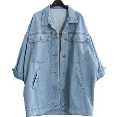 Spring And Autumn Windbreaker Womens Costume Large Size Casual Jeans Coats Korean Loose Jeans Long Outwear J278
