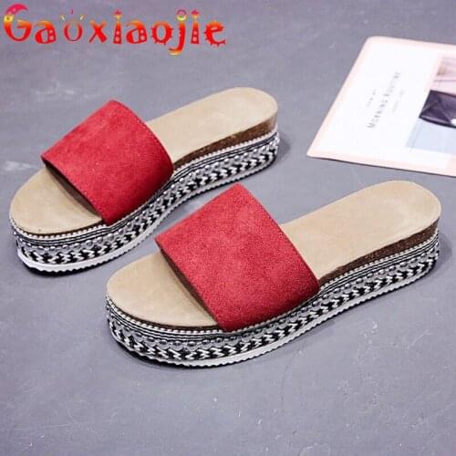 2020 Summer Slippers Woman Fashion Rhinestones Flock Word Flat Bottom Sandals Comfortable Large Size Thick Bottom Leisure Slides