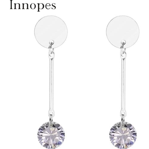 Innopes crystal earrings geometric round dangle earring long drop earring high-grade elegant wedding party earrings for woman