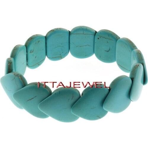 Women Heart Shape Turquoise Howlite Beads Stretchy Bangle Bracelet For Girls Gift