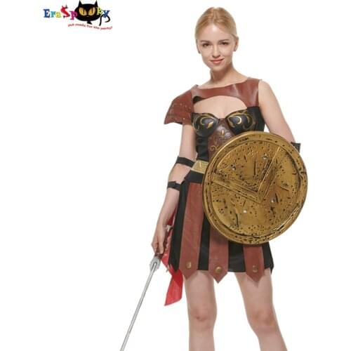 Eraspooky Women Golden Gladiator Warrior Costume Sexy Halloween Costume Adult Warrior Princess Fancy Dress