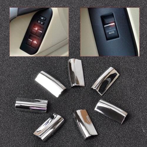 7Pcs Car Chrome Door Window Switch Lift Button Cover Trim Fit For Toyota RAV4 Corolla 2014 / Yaris 2005 2006 2007