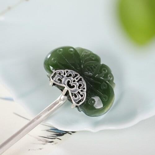 925 Sterling Silver Hair Stick Jasper Butterfly Hair Accessories For Women Chinese Vintage Luxury Jewelry