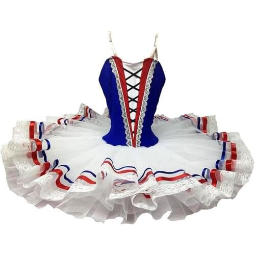 Ballet Tutu Flame of Paris Adult Professional Ballet Tutu Royal Blue White Fairy Pancake Peformance Tutu Ballerina Stage Costume