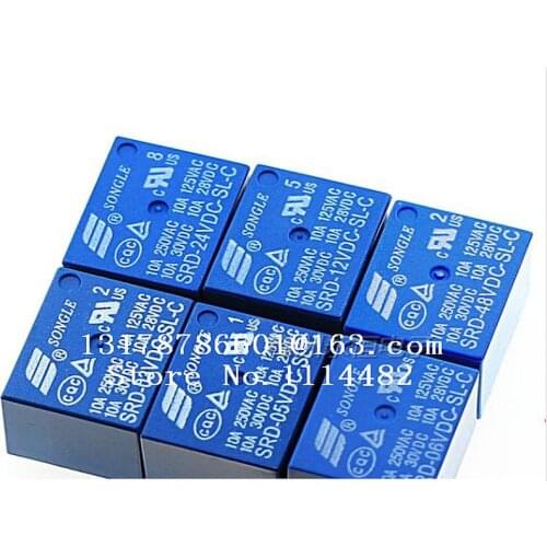 Free Shipping 100PCS/lot Relay SRD-05VDC-SL-C SRD-12VDC-SL-C SRD-24VDC-SL-C SRD-48VDC-SL-C 5V 12V 24V 48V 10A 250VAC 5PIN T73