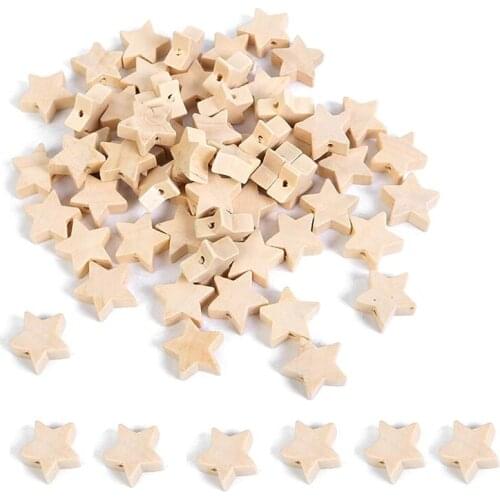 Wood Beads Star Shape Unfinished Wooden Loose Beads Spacer Beads with Hole for Crafts DIY Jewelry Making(19MM, 100Pcs)