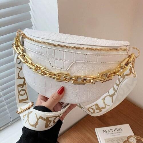 Thick Chain Design Waist Pack Leather Small Fanny Pack Waist Belt Bag for Women 2021 Fashion Shoulder Crossbody Chest Bag Purses