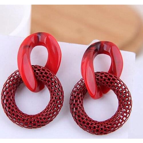 European and American Fashion Exaggerated Acrylic Chain Circle Earrings Cute Girl Korean Wild Mesh Jewelry Round Color Accessori