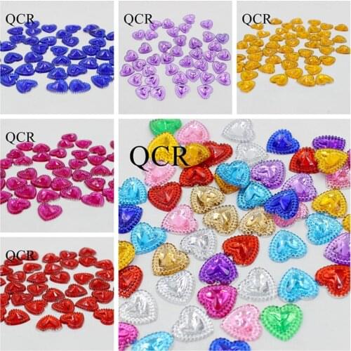 Hot 12mm 500pcs/Lot Multicolor Heart Shape Double Roll Drill Design Acrylic Rhinestone, Crystal Cabochons, Jewelry Accessories