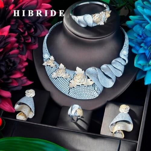 HIBRIDE Fashion Big 4 pcs Flower Pendant Luxury Women Jewelry Set For Bridal Party Accessories Jewelry Party Gifts N-916