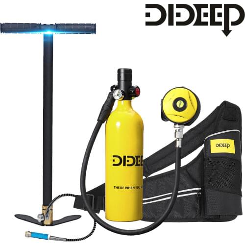 DIDEEP 1L Mini Scuba Diving Cylinder Oxygen Tank Set Dive Respirator Air Tank Hand Pump for Snorkeling Breath Diving Equipment