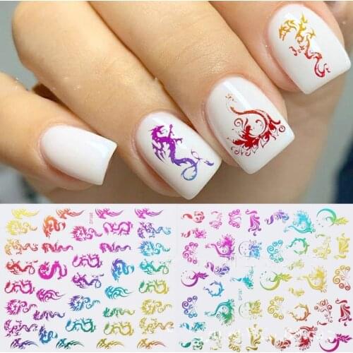 Chinese New Year Red Black Colorful Dragons Nail Stickers New Year Angel Virgin Mary Water Decals Slider for Nails Manicure