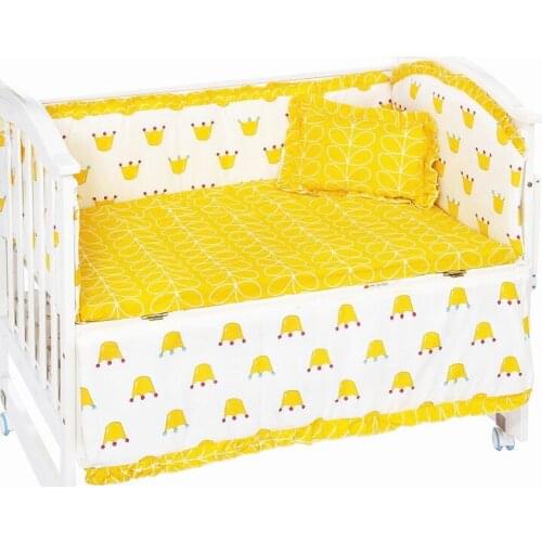 6pcs Yellow Crib Bedding Set Hot Baby Suite Baby Bedding Set Baby Crib Side Protector,include (4bumper+matress+pillow)