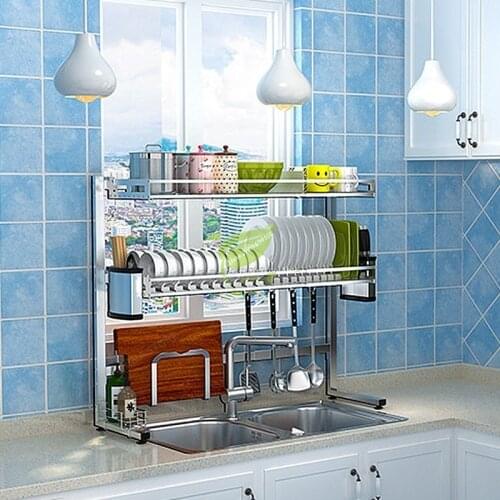 Kitchen Dish Dryer Shelf with Hooks Organizer and Storage Cup Holder Free Adjustment Storage Shelf Rack Bertical Shelves
