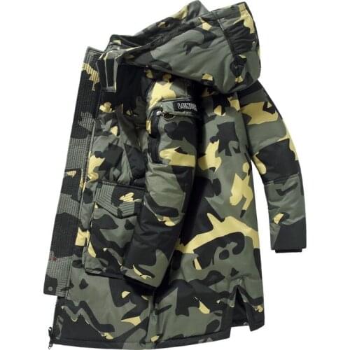 Hooded White Duck Down Jacket Men Winter Cotton-Padded Windbreaker Warm Mens Parkas Long Thicken Mens Outerwear Trendy Coats