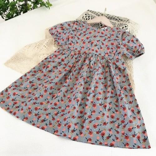 2021 summer girl dress new Korean style childrens clothing girls cotton floral bow short-sleeved party casual princess dresses