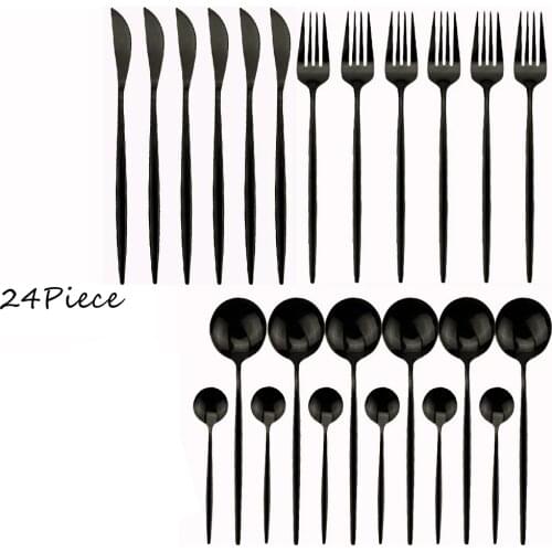 24pcs Black Tableware Set Knife Fork Spoon Dinner Set Gold Dinnerware Set Stainless Steel Cutlery Flatware Set Dishwasher Safe