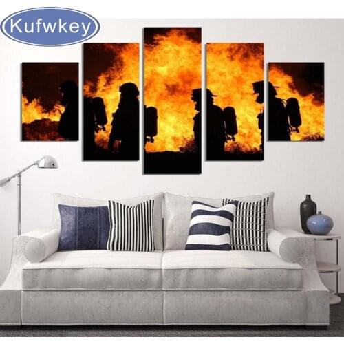 Firefighters painting 5 Pieces diy diamond painting cross stitch Fireman full square drill 5d diamond embroidery Home Decor art