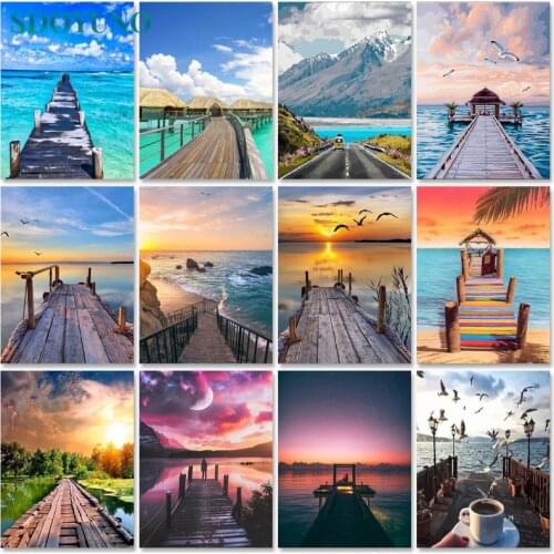SDOYUNO Paint By Numbers Kits On Canvas Bridge Scenery DIY Frame 60x75cm Oil Painting By Numbers Seascape Home Decor Wall Art
