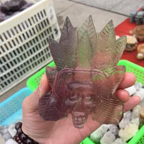 New arrival natural fluorite crystal skull reiki healing gemstone handmade carved crystal skull wholesale for decoration