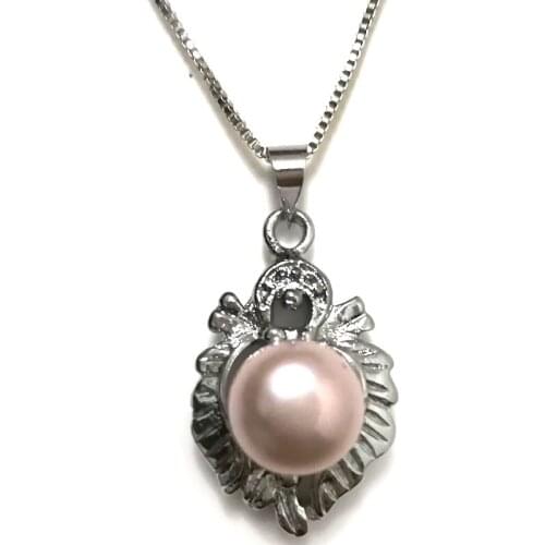 Wholesale 16*22mm 10-11mm AAA Natural Lavender Button Pearl 925 Sterling Silver Pendent Necklace