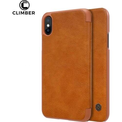 Original Nillkin Qin Series Thin Card Holder Flip PC PU Leather Phone Funda Skin Back Cover Case For iPhone X 8 7 6 Plus
