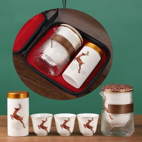 Portable Travel Kung Fu Teaset Glass Ceramics Fast Passenger Cup Anti-scalding Simple Traveling with Kuai Ke Tea Cup & Tea Caddy