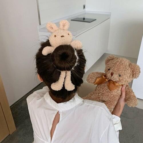 New Women Girls Cute Plush Bear Rabbit Scrunchie Ponytail Hair Tie Decorate Elastic Hair Bands Headband Fashion Hair Accessories