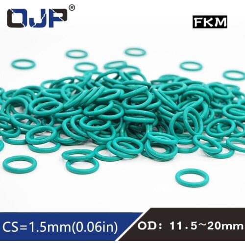 10PC/lot Rubber Ring Green FKM O rings Seals CS 1.5mm OD11.5/12/13/14/15/16/17/18/19/20mm ORing Seal Oil Gasket Fuel Washer