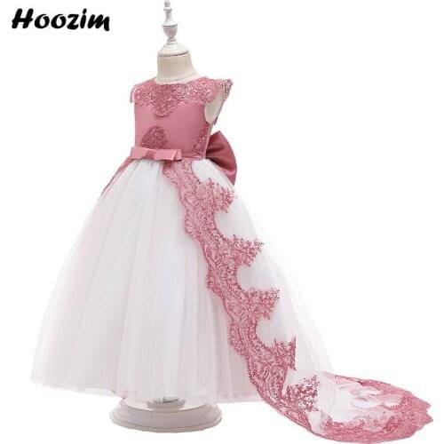 Luxury Embroidery Lurex Jacquard Backless Evening And Wedding Dresses Girls 6-15 Years White Back Bow Ankle Length Dresses Teen