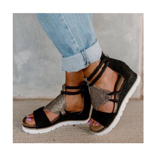Womens Sandals Summer Wedge Heel Ladies Casual Shoes Open Toe Fish Mouth Footwear Female Roman Style Sandals Plus Size