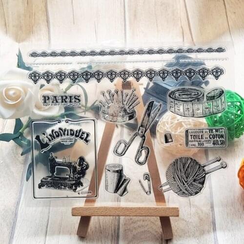 P15D Sewing Scissors Ruler Silicone Clear Seal Stamp DIY Scrapbooking Embossing Photo Album Decorative