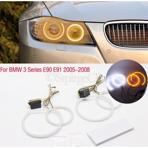 SMD cotton light LED angel eyes white and yellow DRL kit For BMW 3 Series E90 E91 2005-2008 Xenon headlights Car accessories